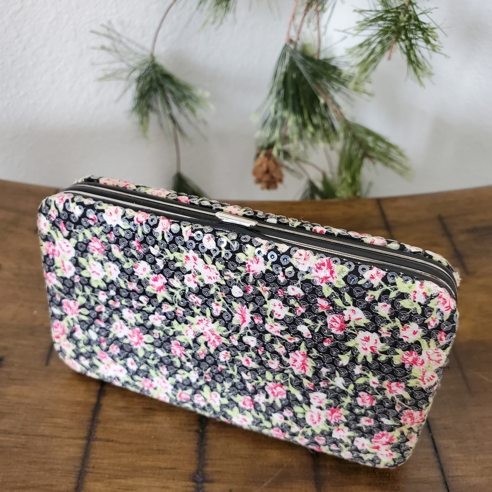 Floral Sequin Clutch Wallet